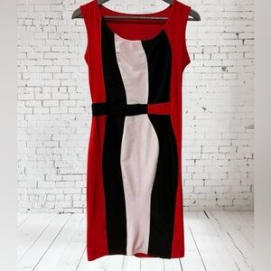 Red Tri-color stretch fitted dress